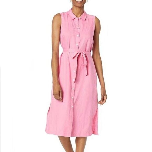 Tommy Bahama Pink 100% Linen Collared Button Up Midi Dress NWT Size Extra Small - Picture 1 of 6